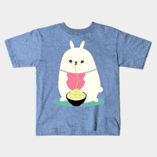 Fat bunny eating noodles Kids T-Shirt